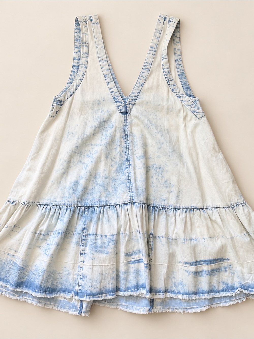 Free People Acid Wash Denim Babydoll Mini Dress Raw Hem Size XS